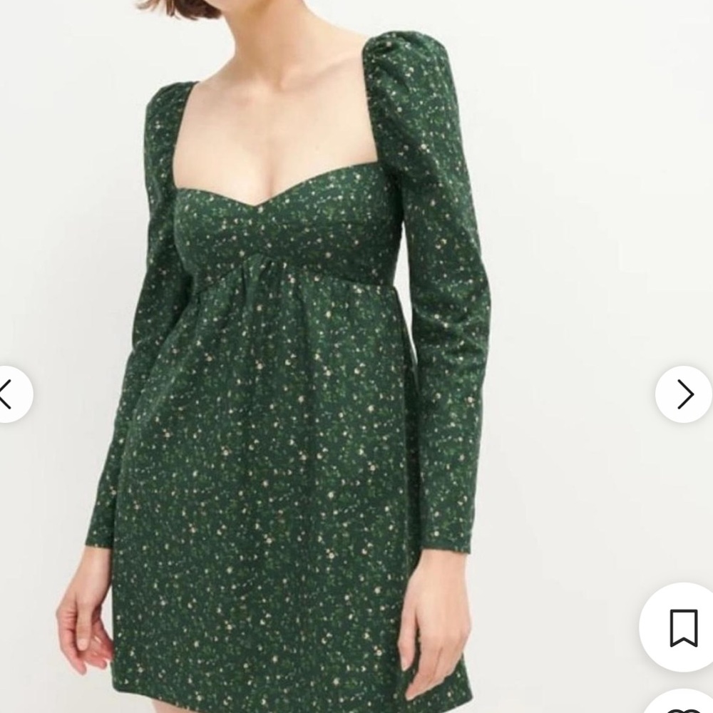 Reformation Dark Green Floral Long Sleeve Dress